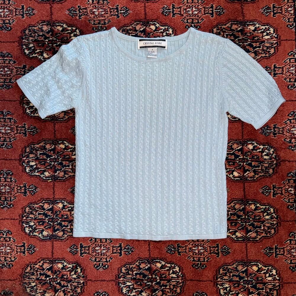 Crystal-Kobe S Pale Blue Baby Cable Knit Scoop Neck Pullover Top SUPER CLEAN